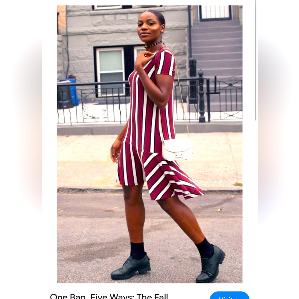 Zara Maroon White Stripe Frill Knitted
Midi Dress